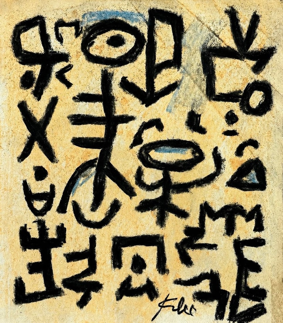 Attributed to Paul Klee (1879-1940), Abstract Symbolic Composition: Mixed media on paper Signed lower center Dimensions : 15 x 17 cm Provenance: Purchased directly from the artist by Mr. Henri Dauberville, his father, owner of the Bernheim Gallery. There is an