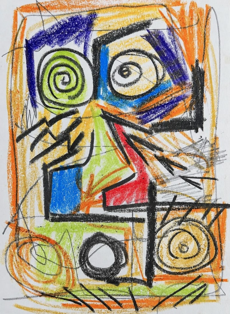 Pierre Alechinsky (1927), Abstract Face Composition: Pierre Alechinsky (1927), Abstract Face Composition Pastel on paper Dimensions: 16.6 × 22.5 cm Inscribed on the reverse Provenance: Private collection of Jean-Philippe Ghaen,