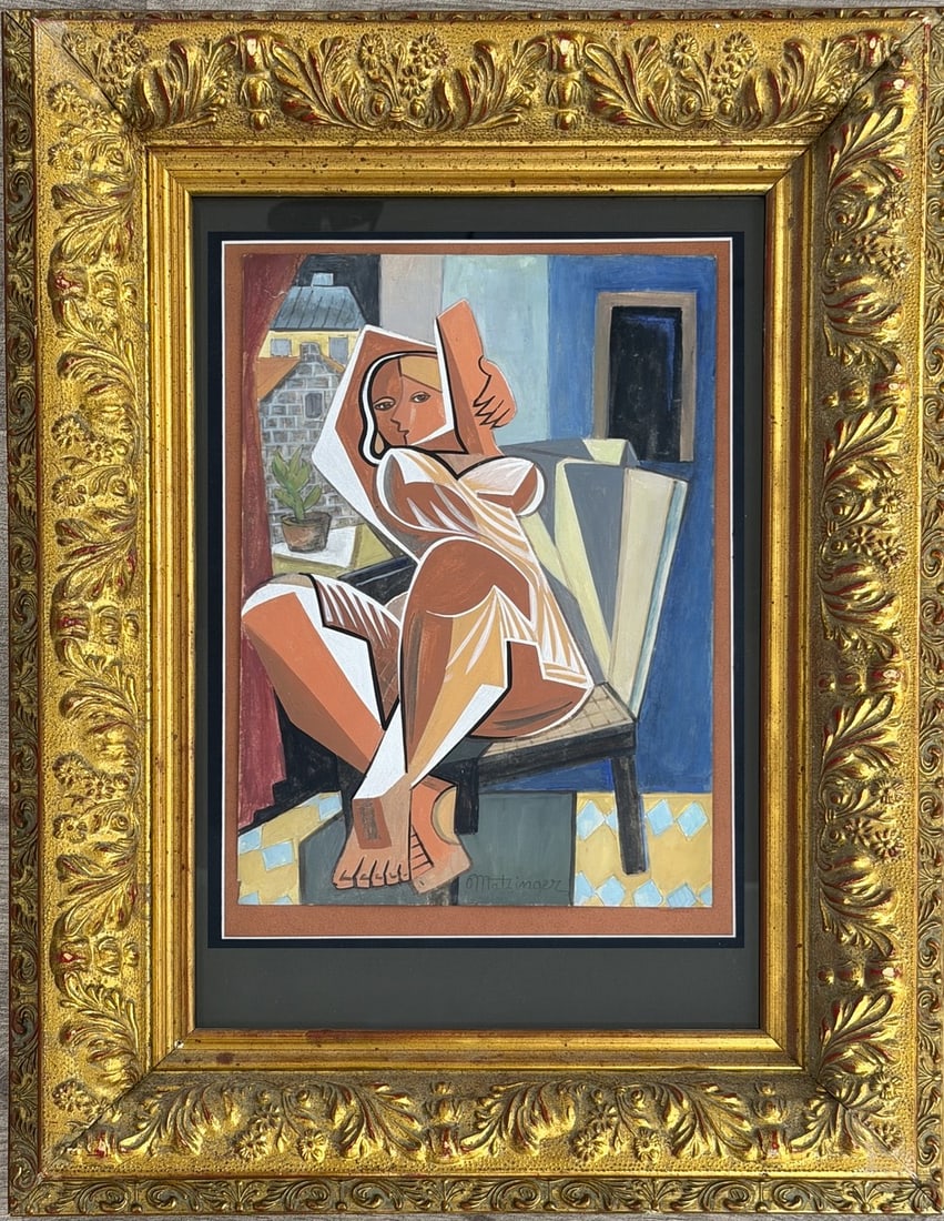 Jean Metzinger (1883-1956), Seated Woman in an Interior: Jean Metzinger (1883-1956), Seated Woman in an Interior Gouache on paper Dimensions (excluding frame): 23 × 32.5 cm Dimensions (including frame): 48 × 61 cm Signed lower left <