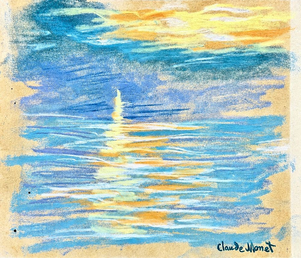Claude Monet (1840-1926), Sunset over the Sea: Claude Monet (1840-1926), Sunset over the Sea Mixed media on paper Signed lower right Dimensions: 16.5 × 19.6 cm Provenance: Purchased directly from the artist in Paris
