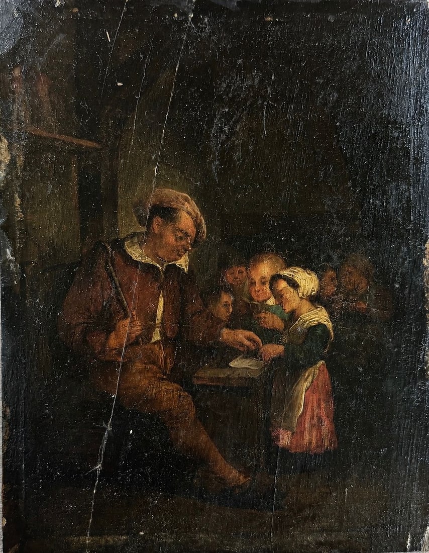 Isaac Jansz. van Ostade (1621-1649), The School Lesson: Isaac Jansz. van Ostade (1621-1649), The School Lesson Oil on wood Inscribed on the reverse Dimensions: 18.5 × 23.7 cm Provenance: Private collection of Jean-Philippe Ghaen, F