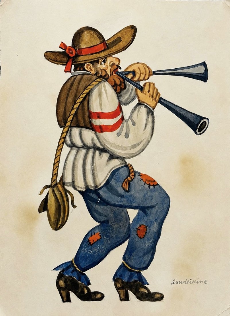 Serge Sudeikin (1882-1946), The Piper: Serge Sudeikin (1882-1946), The Piper Gouache on paper Dimensions: 30.5 × 40.8 cm Signed lower right Provenance: Private collection of Joseph Katzenberg (b. 1901, Lithuania),
