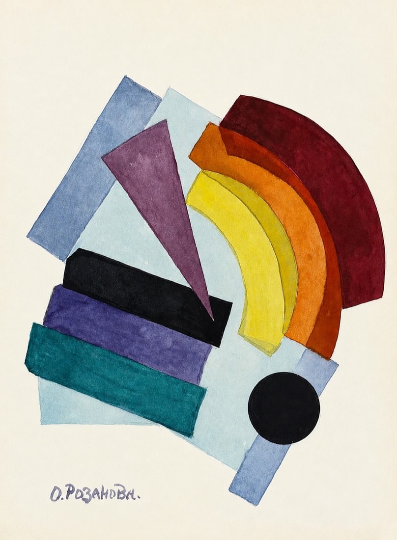 Olga Vladimirovna Rozanova (1886-1918), Suprematist Composition with Arcs and Triangle (1 of 2)