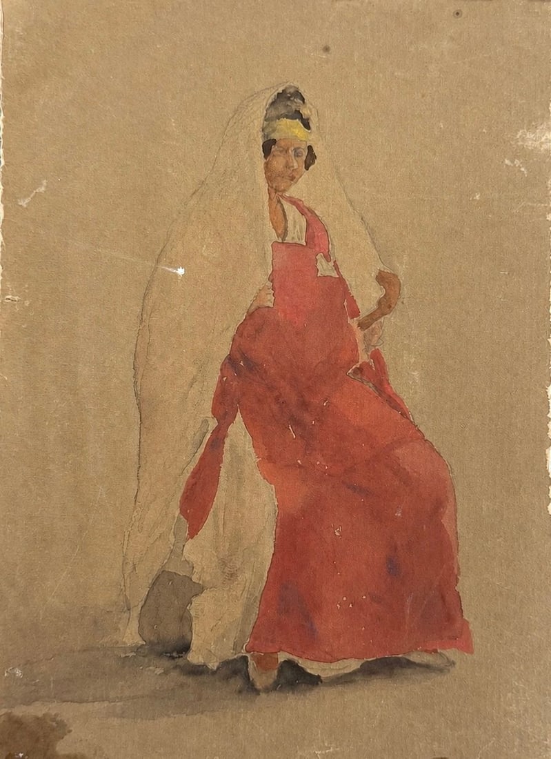 Michel Delacroix (b. 1933), Woman in a Red Dress: Michel Delacroix (b. 1933), Woman in a Red Dress Watercolor on paper Dimensions: 16 × 22 cm Inscribed on the reverse Provenance: Private collection of Jean-Philippe Ghaen, Fra