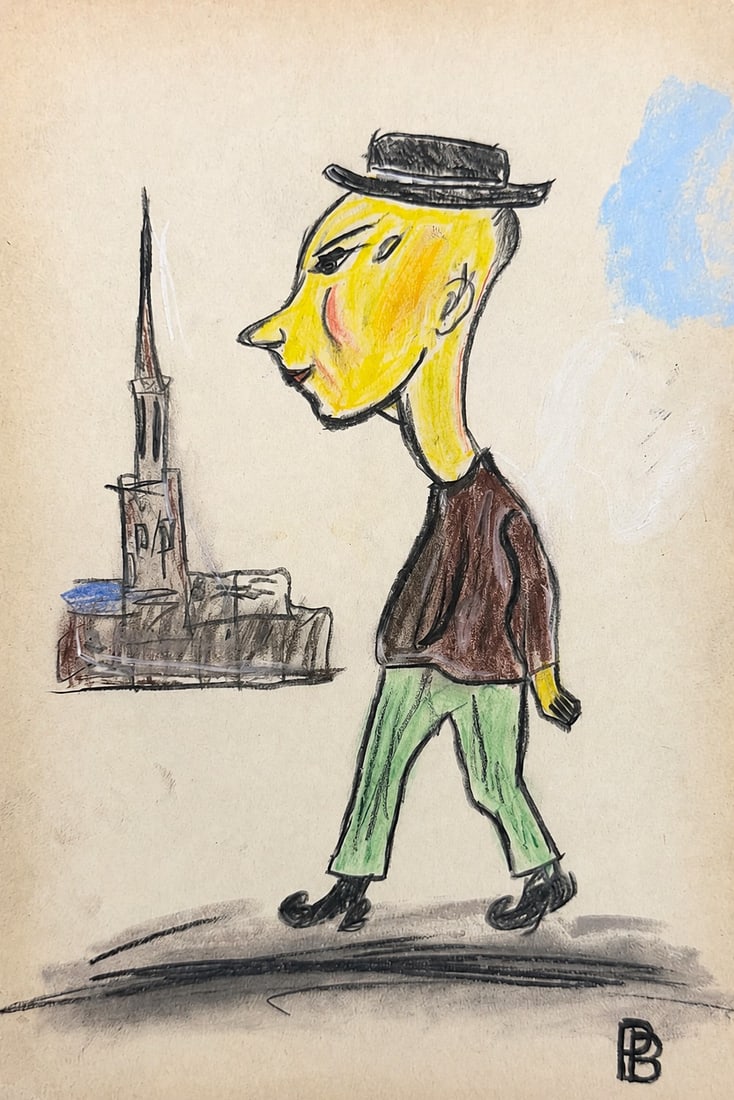 Pierre Bonnard (1867-1947), Strolling Figure: Pierre Bonnard (1867-1947), Strolling Figure Pastel and chalk on paper Dimensions: 16 × 23.8 cm Signed lower right Provenance:Acquired directly from the artist by gallery in p