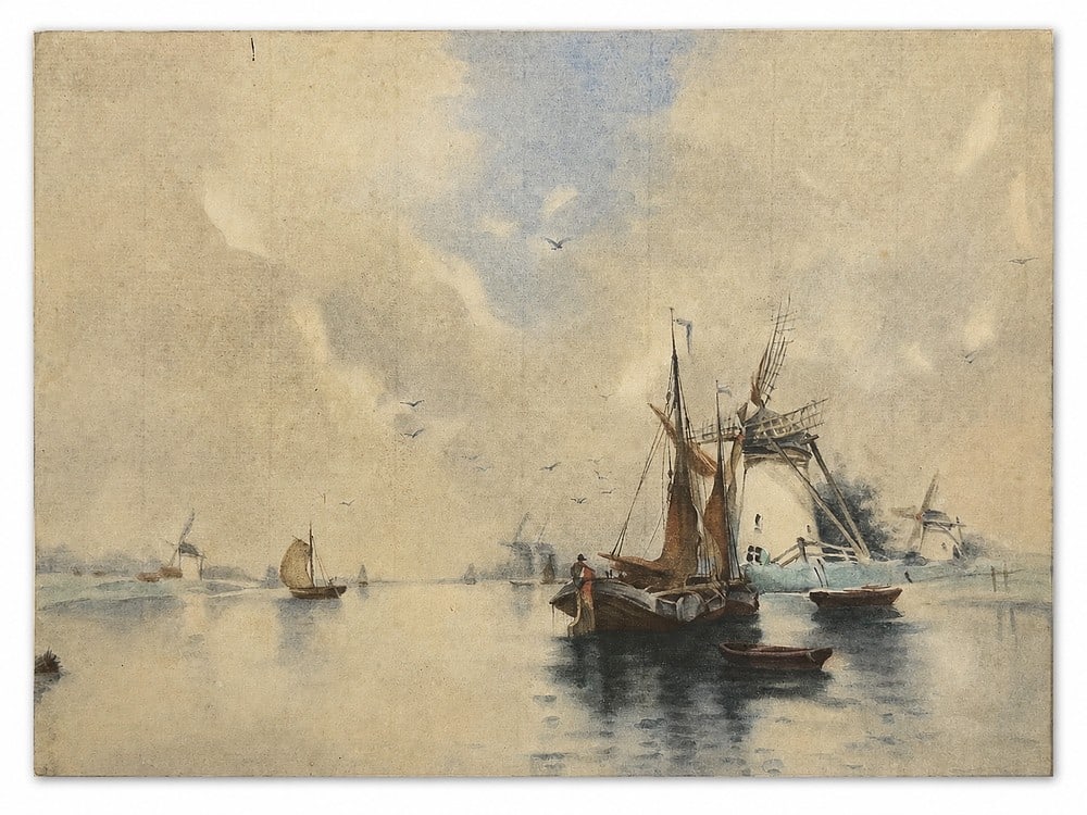 Johan Barthold Jongkind (1819-1891), Harbor with Windmills (1 of 2)