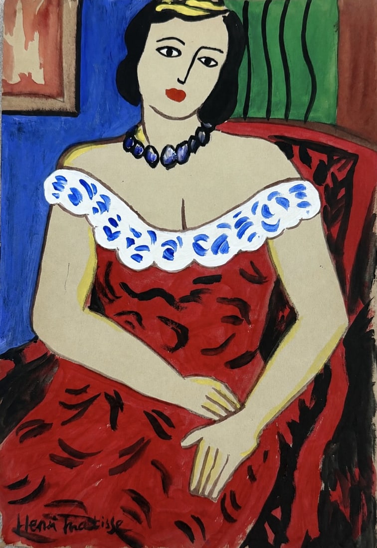 Henri Matisse (1869-1954), Woman in a Red Dress: Henri Matisse (1869-1954), Woman in a Red Dress Gouache on paper Dimensions: 16.5 × 24.7 cm Signed lower left Provenance:Acquired directly from the artist in Paris Ther