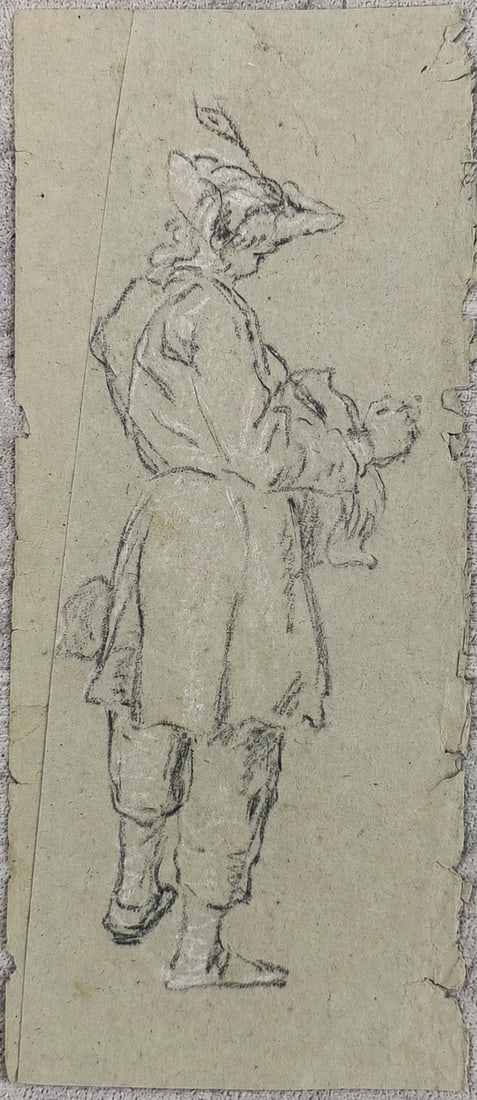 Etienne Jeaurat (1699-1789), Standing Gentleman in Tricorn Hat: Etienne Jeaurat (1699-1789), Standing Gentleman in Tricorn Hat Ink on paper Inscribed on the reverse Dimensions: 9 × 21.2 cm Provenance: Private collection of Jean-Philippe Gh