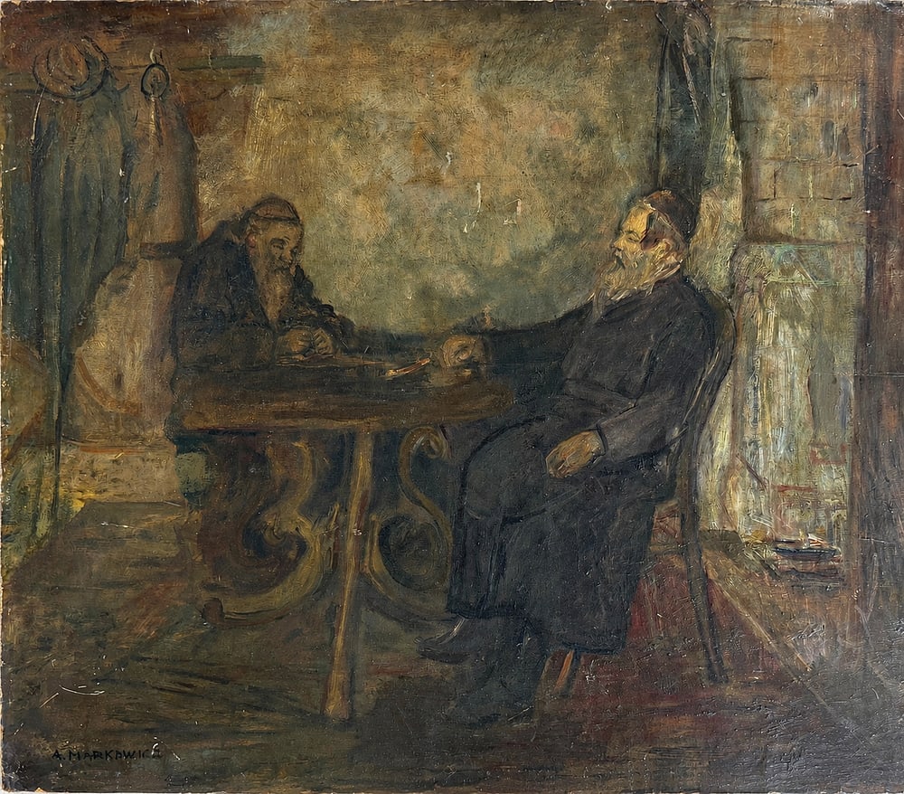 Arthur Markowicz (1872-1934), Interior Scene with Two Elderly Men at a Table (1 of 3)