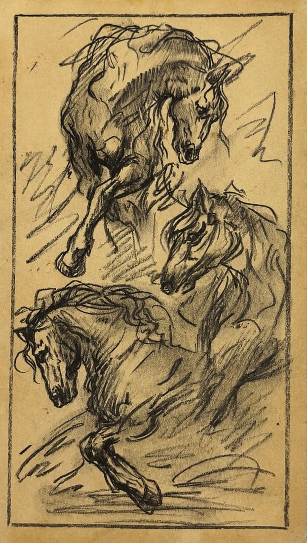 Attributed to Rembrandt van Rijn (1606-1669), Studies of Horses: Attributed to Rembrandt van Rijn (1606-1669), Studies of Horses Ink on paper Unsigned Dimensions: 12.2 × 22 cm Provenance: Private Collection,