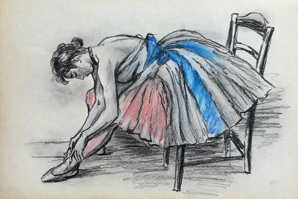 Attributed to Edgar Degas (1834-1917), Seated Ballerina: Attributed to Edgar Degas (1834-1917), Seated Ballerina Pastel on paper Unsigned Dimensions: 17.5 × 26.5 cm Provenance:Purchased directly from the artist in Paris Subse