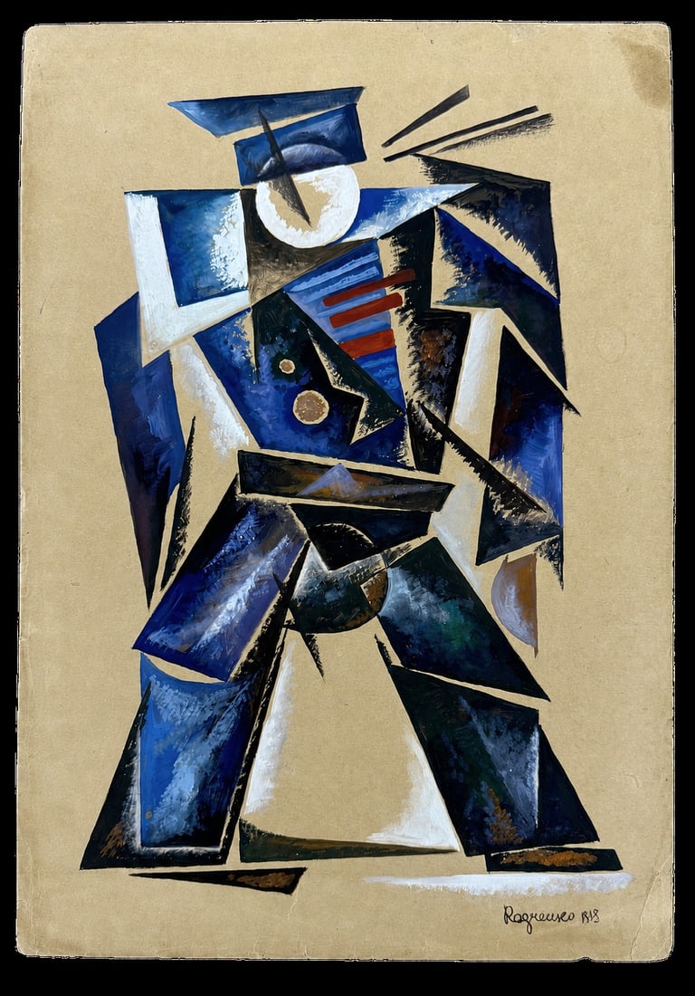 Alexander Rodchenko (1891-1956), Constructivist Figure in Blue: Alexander Rodchenko (1891-1956), Constructivist Figure in Blue Mixed media on paper Signed lower right Dimensions: 30 × 43 cm Provenance: Priva