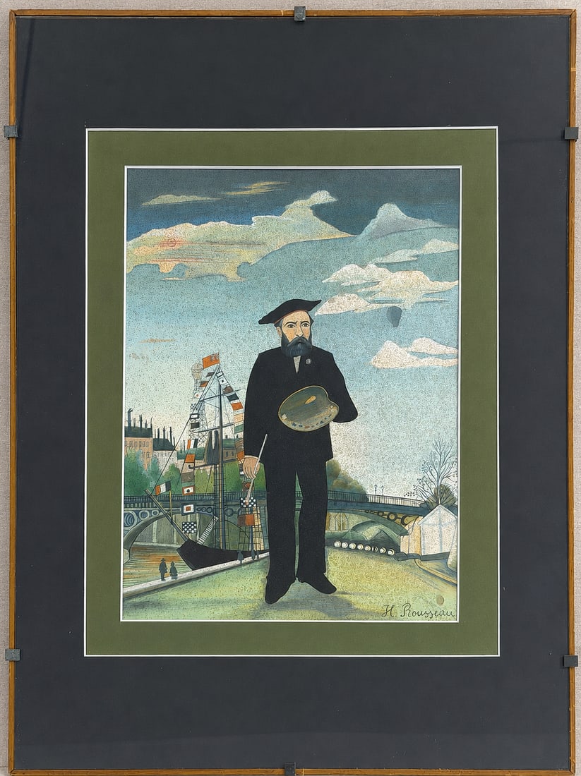Henri Rousseau (1844-1910), Portrait of an Artist with Palette: Henri Rousseau (1844-1910), Portrait of an Artist with Palette Gouache on paper Signed lower right Dimensions (including frame): 40 × 54.5 cm Dimensions (excluding