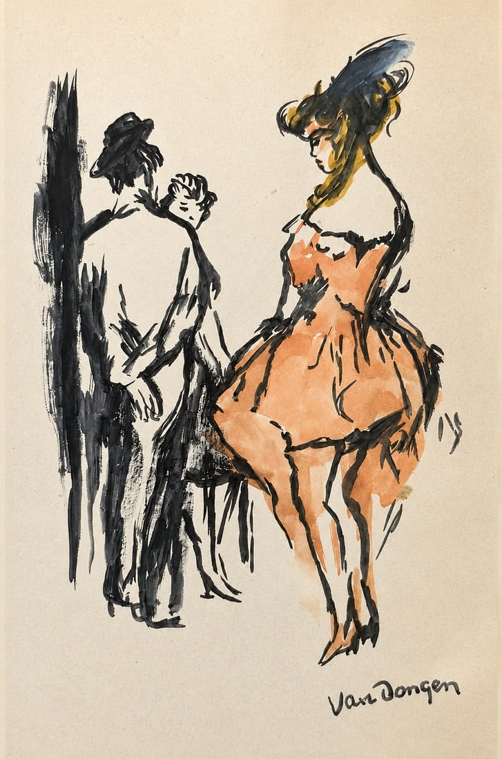 Kees van Dongen (1877-1968), Fashionable Woman: Kees van Dongen (1877-1968), Fashionable Woman Watercolor on paper Signed lower right Dimensions: 15.8 × 23.2 cm Provenance: Purchased directly from the artist in Paris