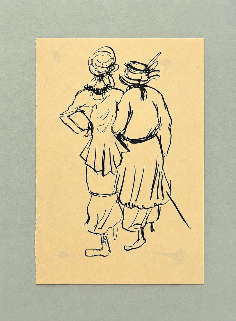 Jean Louis Forain (1852-1931), Two Women in Conversation: Jean-Louis Forain (1852-1931), Two Women in Conversation Ink on paper Inscribed on the reverse Dimensions: 10.5 × 15.5 cm Provenance: Private c