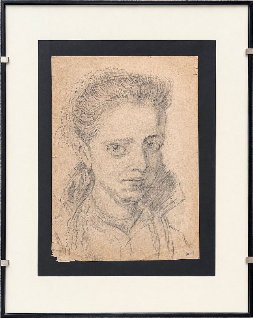 Attributed to Peter Paul Rubens (1577-1640), Head of a Young Woman: Attributed to Peter Paul Rubens (1577-1640), Head of a Young Woman Pencil on paper Signed lower right Dimensions (including frame): 34.5 × 44 cm Dimen
