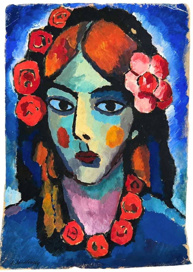 Alexej von Jawlensky (1864-1941), Woman with Flowers: Alexej von Jawlensky (1864-1941), Woman with Flowers Gouache on paper Signed lower left Dimensions: 25.3 × 36.1 cm Provenance: Private collecti