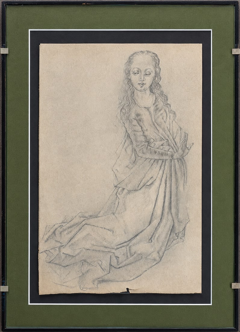 Attributed to Albrecht D?rer (1471-1528), Study of Seated Young Woman: Attributed to Albrecht Durer (1471-1528), Study of Seated Young Woman Pencil on paper Unsigned Dimensions (including frame): 32.3 × 45 cm Dimensions (