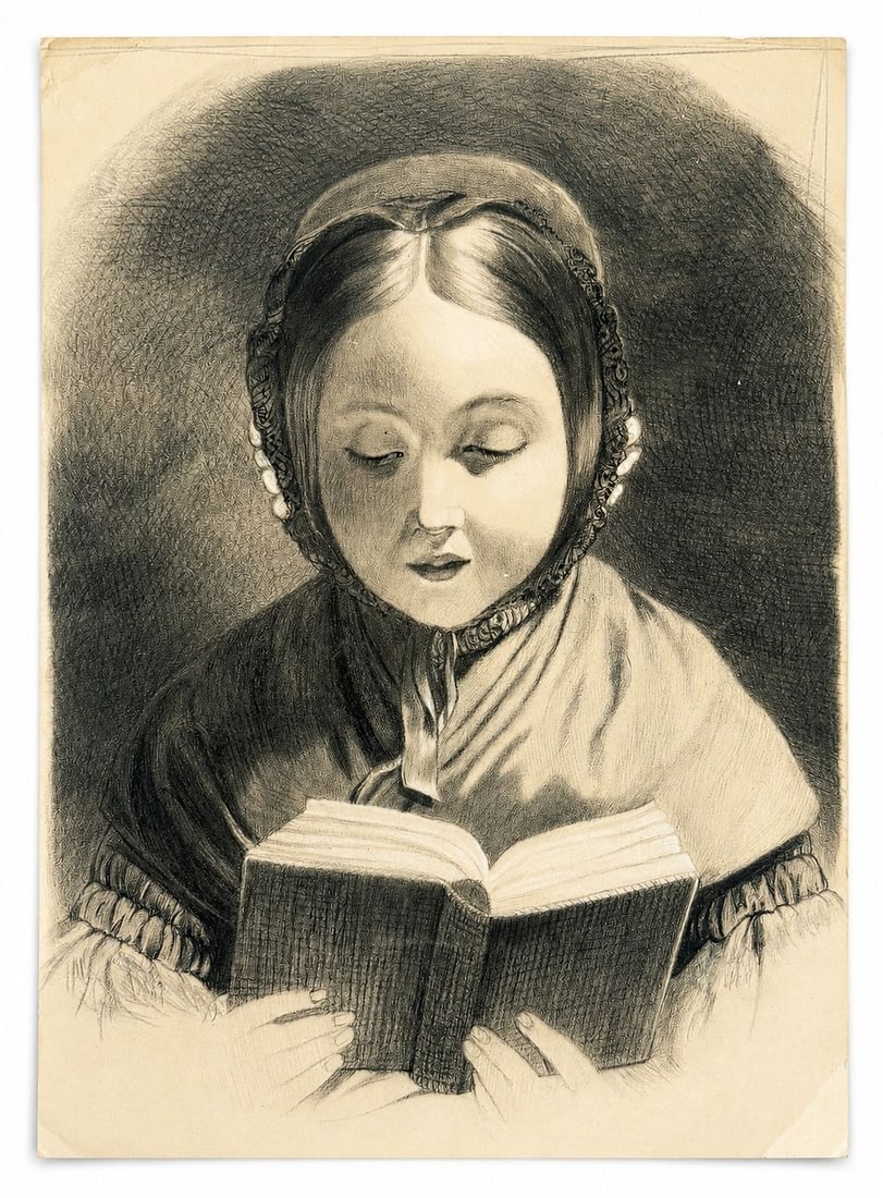 Ary Scheffer (1795-1858) Portrait of Anna Grigorievna Khomutova: Pencil and charcoal on paper Dimensions: 23 × 31 cm Inscribed on the reverse Provenance: Private collection of Jean-Philippe Ghaen, France Condition: For a d