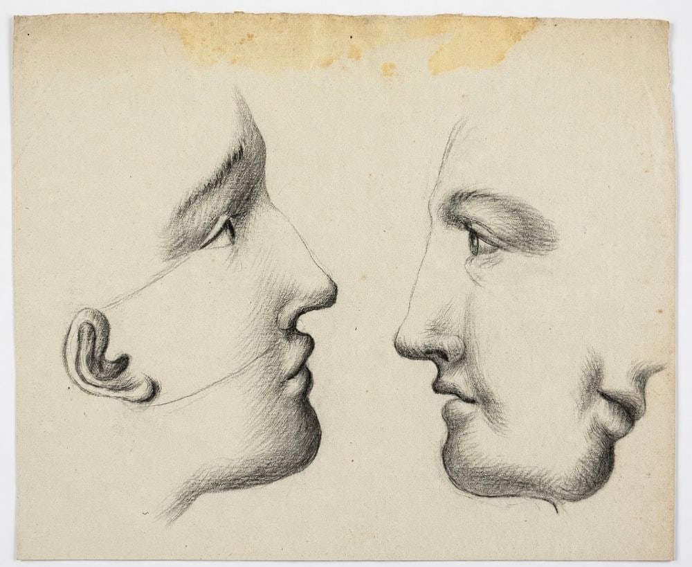 Attributed to Giovanni Battista Tiepolo (1696-1770) Study of Two Classical Profiles: Charcoal on paper Inscribed on the reverse Dimensions: 18.4 × 22.5 cm Provenance: Private collection of Jean-Philippe Ghaen, France