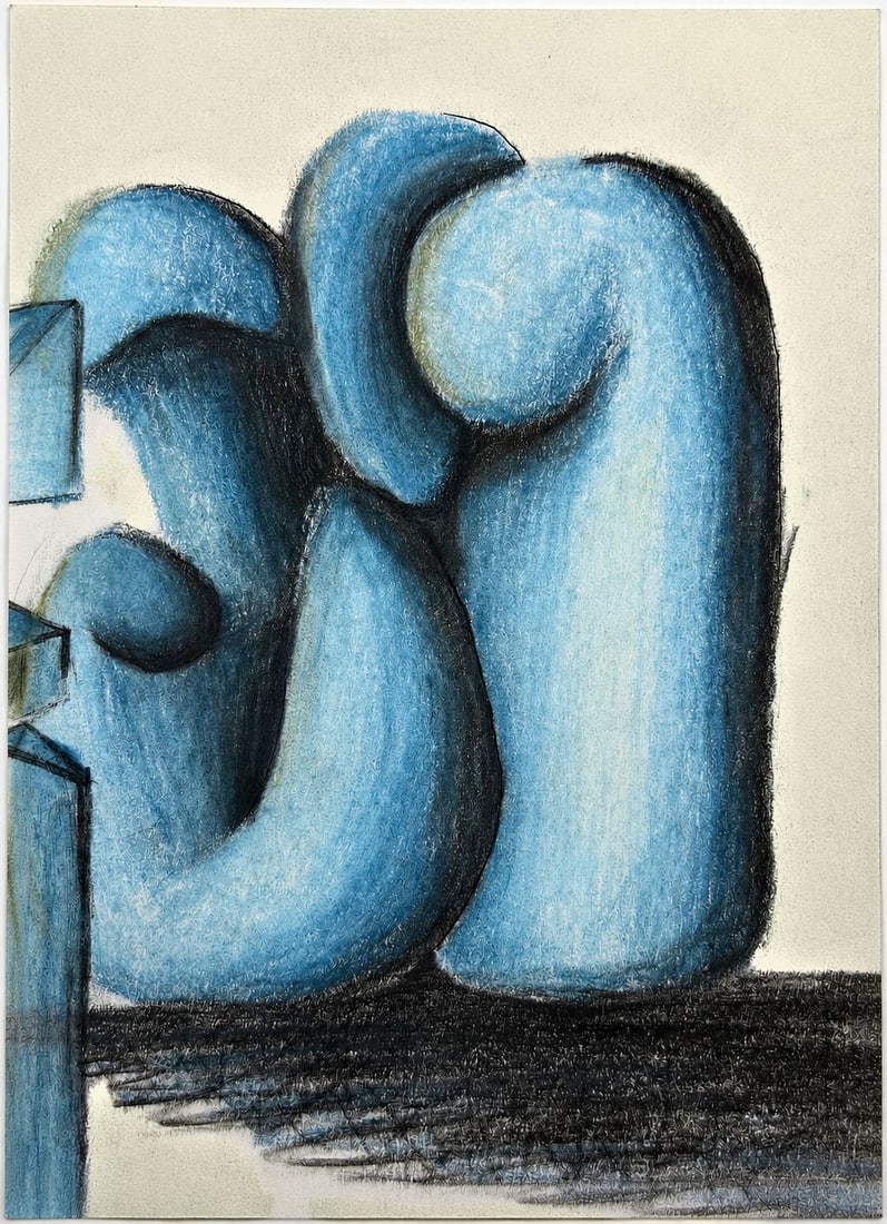Attributed to Pablo Picasso (1881-1973) Untitled (Abstract Composition with Blue Forms): Mixed media on paper Inscribed on the reverse Dimensions: 13.7x18.5cm Provenance: Private collection of Jean-Philippe Ghaen, France Condition: For a detailed condi