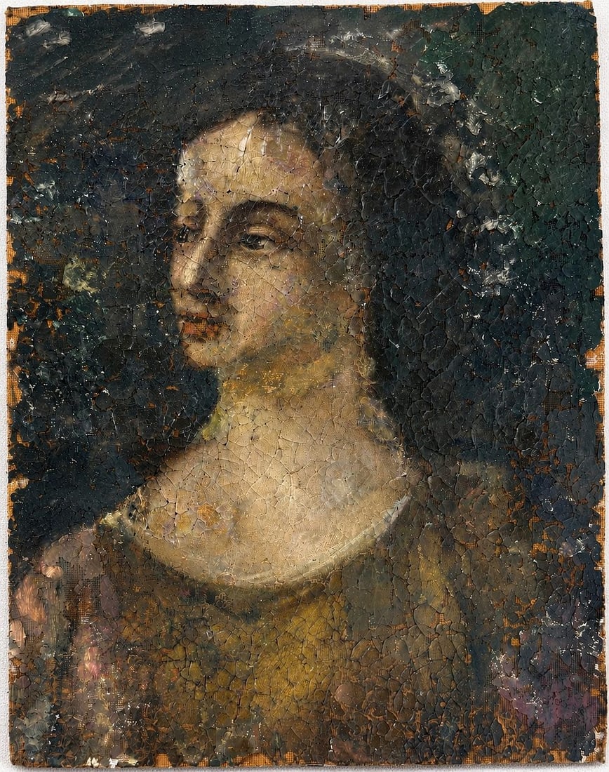 Francesco Furini (1603-1646) Portrait of a Young Woman: Oil on canvas laid down on cardboard Inscribed on the reverse Dimensions 23.6 × 30.5 cm Provenance: Private collection of Jean-Philippe Ghaen, Fra