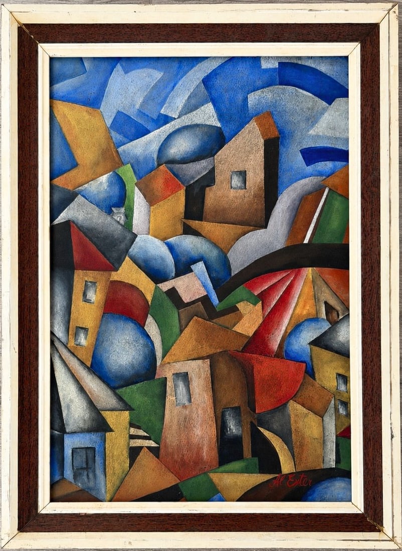 Alexandra Exter (1882-1949) Abstract Cubist Village: Oil on canvas Signed lower right. Dimensions (including frame): 41 × 57 cm Dimensions (excluding frame): 33.5 × 50 cm Provenan