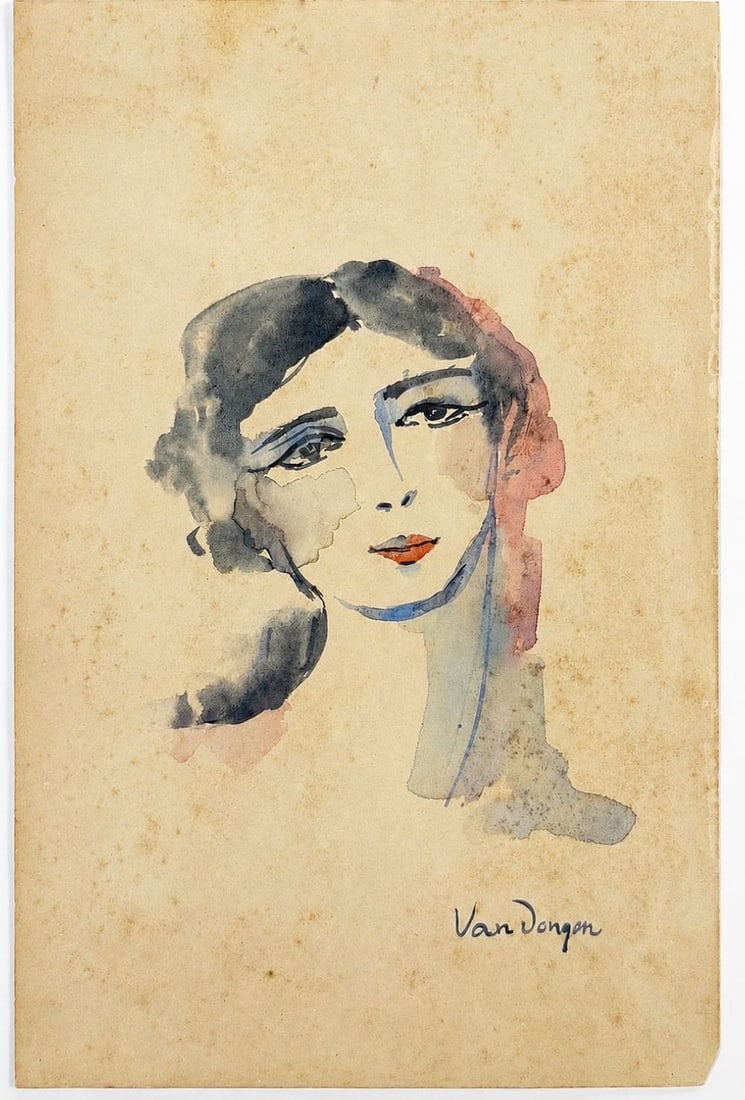 Kees van Dongen (1877-1968), Portrait of a Woman: Watercolor on paper Signed lower right Dimensions: 13.5 × 20.5 cm Provenance: Purchased directly from the artist in Pa