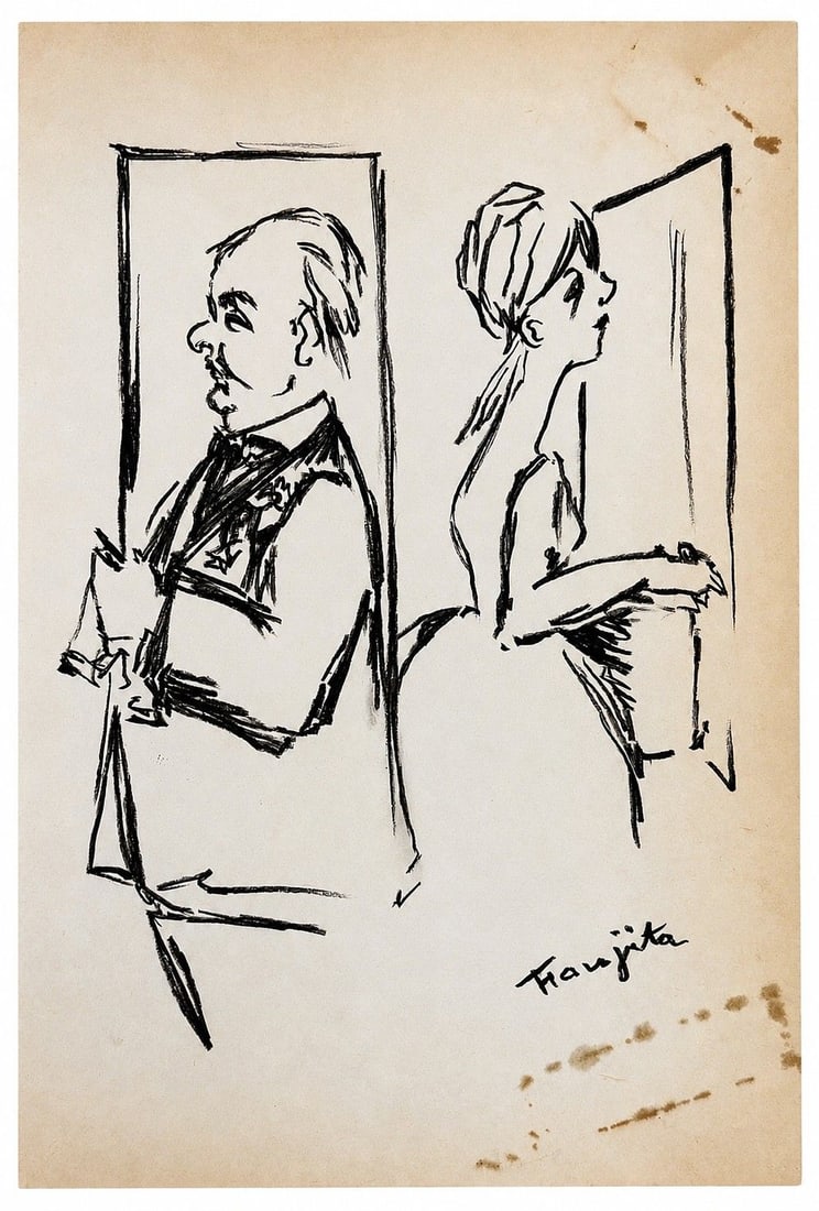 Leonard Tsuguharu Foujita (1886-1968) Man and Woman: Ink on paper Signed lower right Dimensions: 16 × 23.5 cm Provenance: Private Collection, Tel Aviv Notes: Accomp