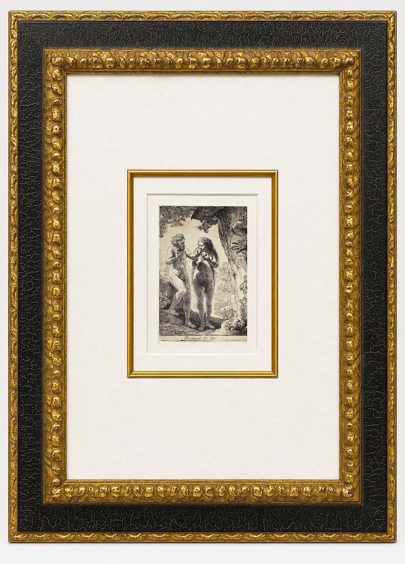 Rembrandt van Rijn (1606-1669) Adam and Eve, 1638: Original etching and drypoint, printed in black ink on laid paper. Signed and dated 1638 below the image Dimensions (sheet): 16.5 × 11.5 cm