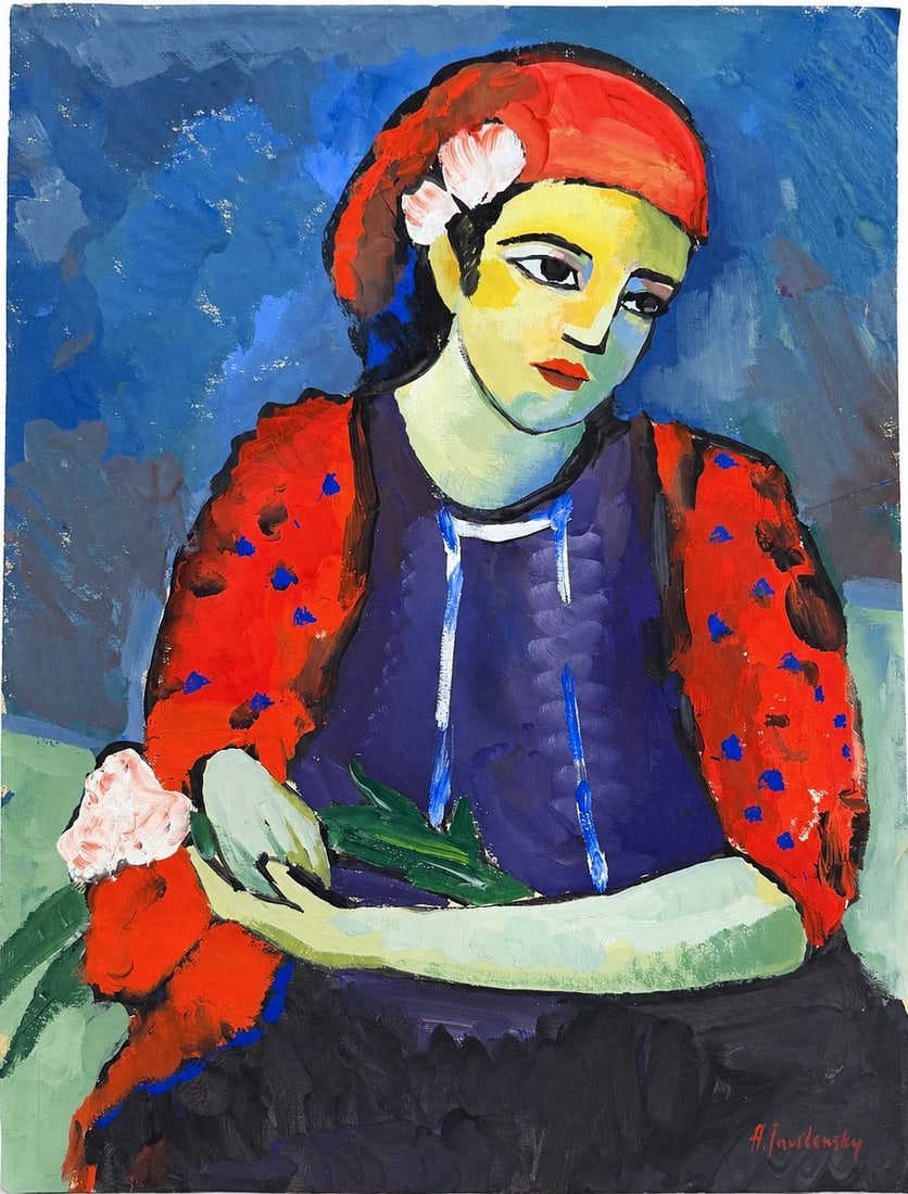 Alexej von Jawlensky (1864-1941), Portrait of a Woman with Flowers (1 of 2)
