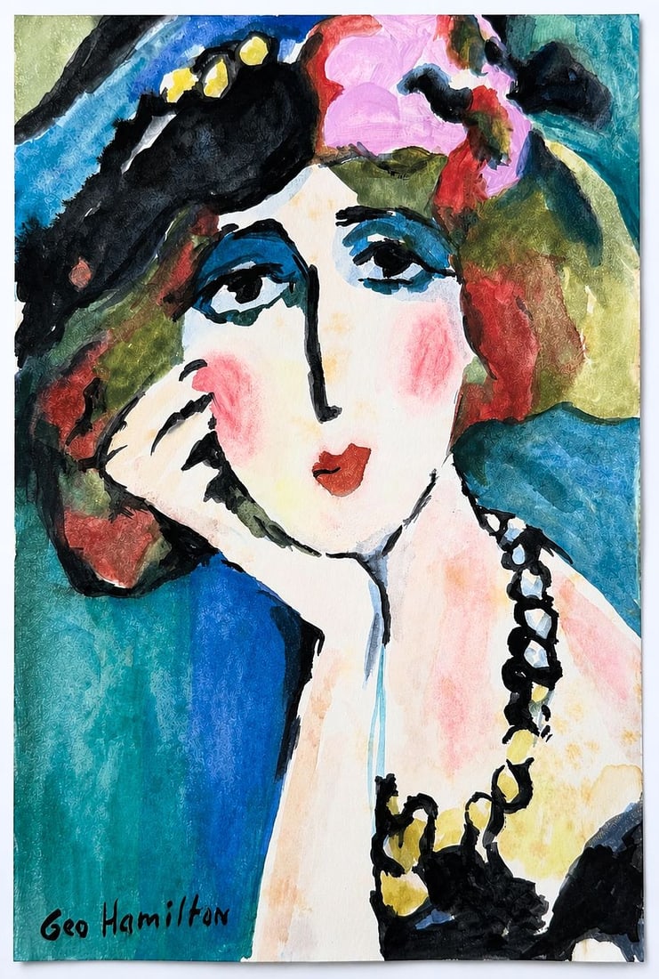 Geo Hamilton (1919-2014), Portrait of a Woman: Watercolor on paper Signed lower left Dimensions: 15 × 23 cm Provenance:Private Collection, Tel Aviv.