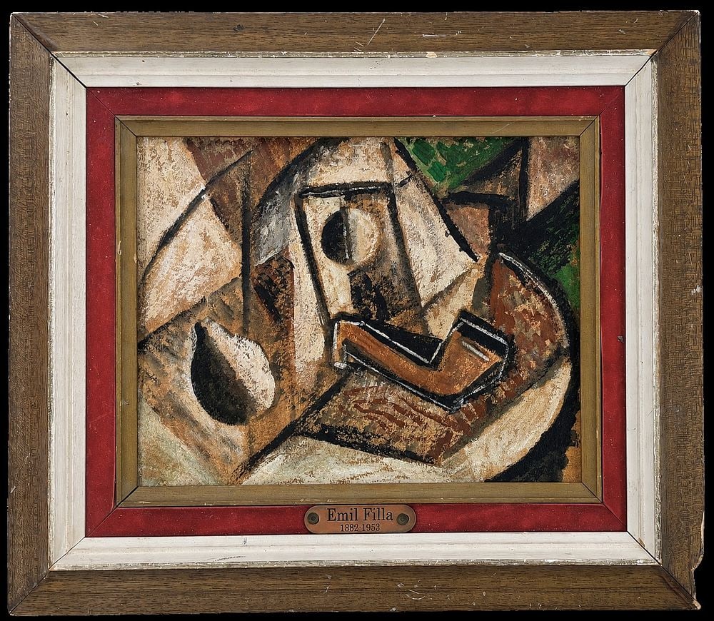 Attributed to Emil Filla (1882-1953), Cubist Still Life: Oil on cardboard Dimensions (including frame): 32 × 36.5 cm Dimensions (excluding frame): 20 × 25 cm Provenance: Private Collection, Tel Aviv