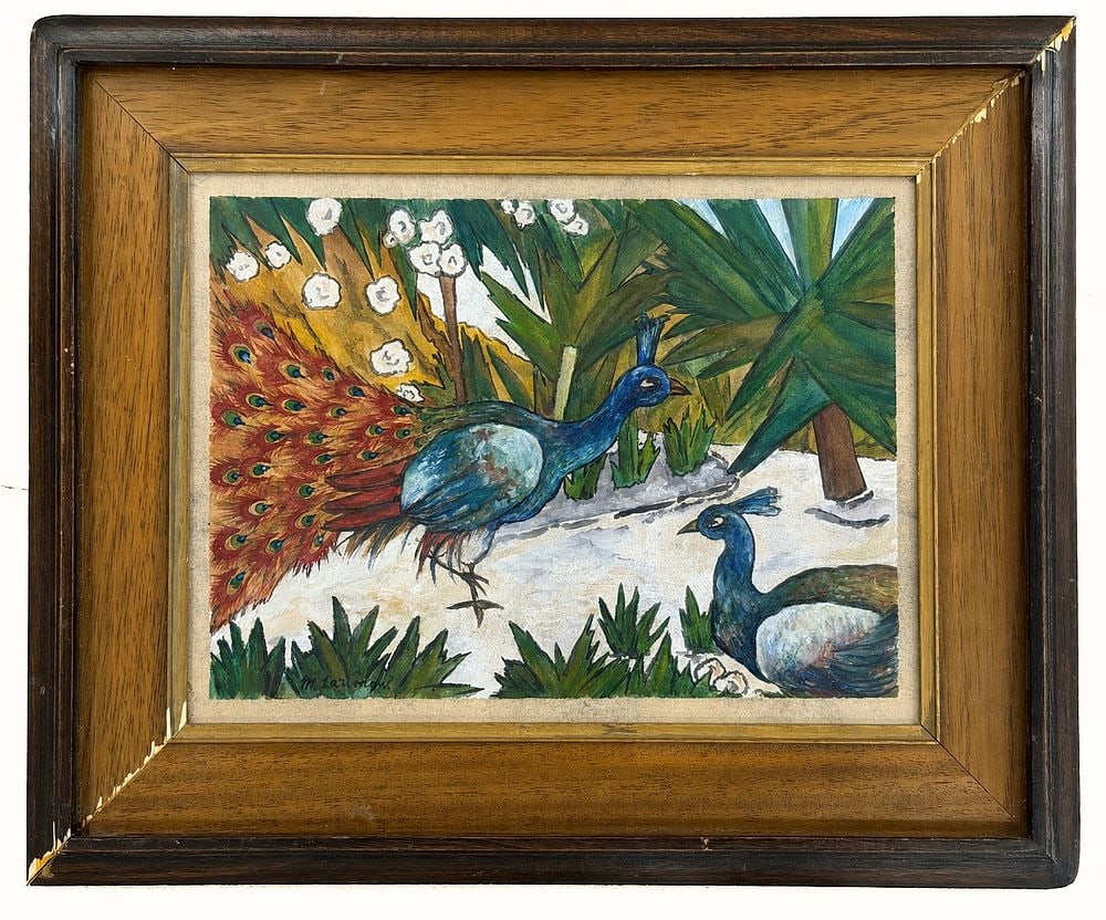 Mikhail Larionov (1881-1964), Peacocks in a Garden: Gouache on paper Signed lower left Dimensions (excluding frame): 29.5 × 39.5 cm Dimensions (including frame): 46 × 56 cm