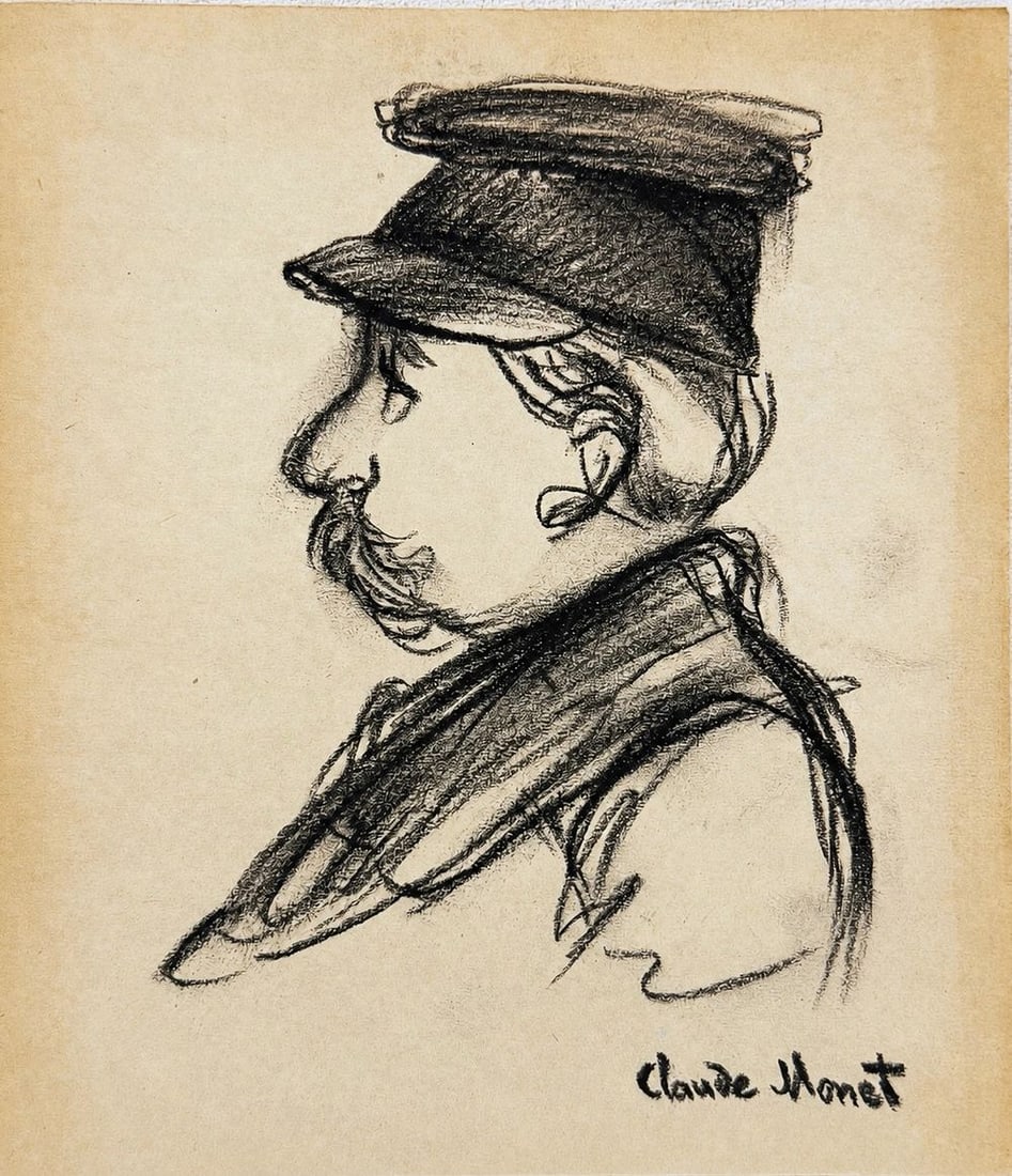 Claude Monet (1840-1926) Portrait of a Man in a Cap: Charcoal on paper Signed lower right Dimensions: 14.5 × 16.5 cm Provenance: Purchased directly from the artist in Pari