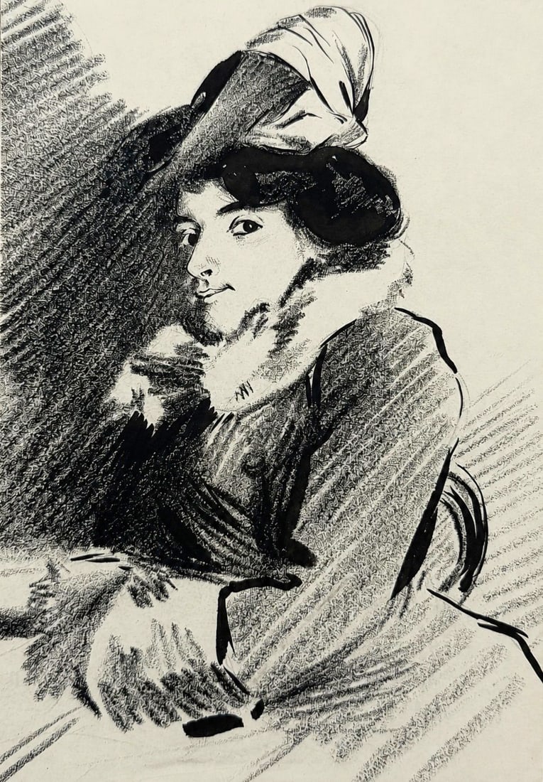 Attributed to Henri de Toulouse-Lautrec (1864-1901) Portrait of a Woman (1 of 2)