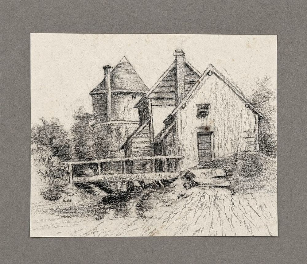 Attributed to Vincent van Gogh (1853-1890) Farmhouses in a Rural Landscape: Charcoal on paper Inscribed on the reverse Dimensions: 13.2 ×16 cm Provenance: Private collection of Jean-Philippe Ghaen, France