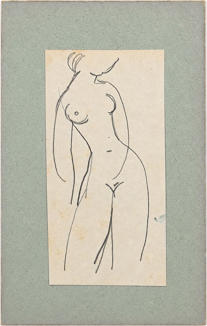 Attributed to Amedeo Modigliani (1884-1920), Female Figure: Pencil on paper Inscribed on the reverse Dimensions:12.5 × 6.5 cm Provenance: Private collection of Jean-Philippe Ghaen, France Condition: For a detail
