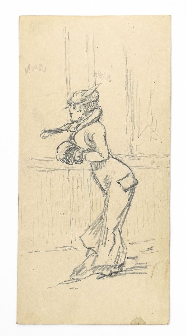 Henri de Toulouse-Lautrec (1864-1901) Standing Figure: Pencil on paper Inscribed on the reverse Dimensions: 8.5 × 18.5 cm Provenance: Private collection of Jean-Philippe Ghaen, France Condition: For a