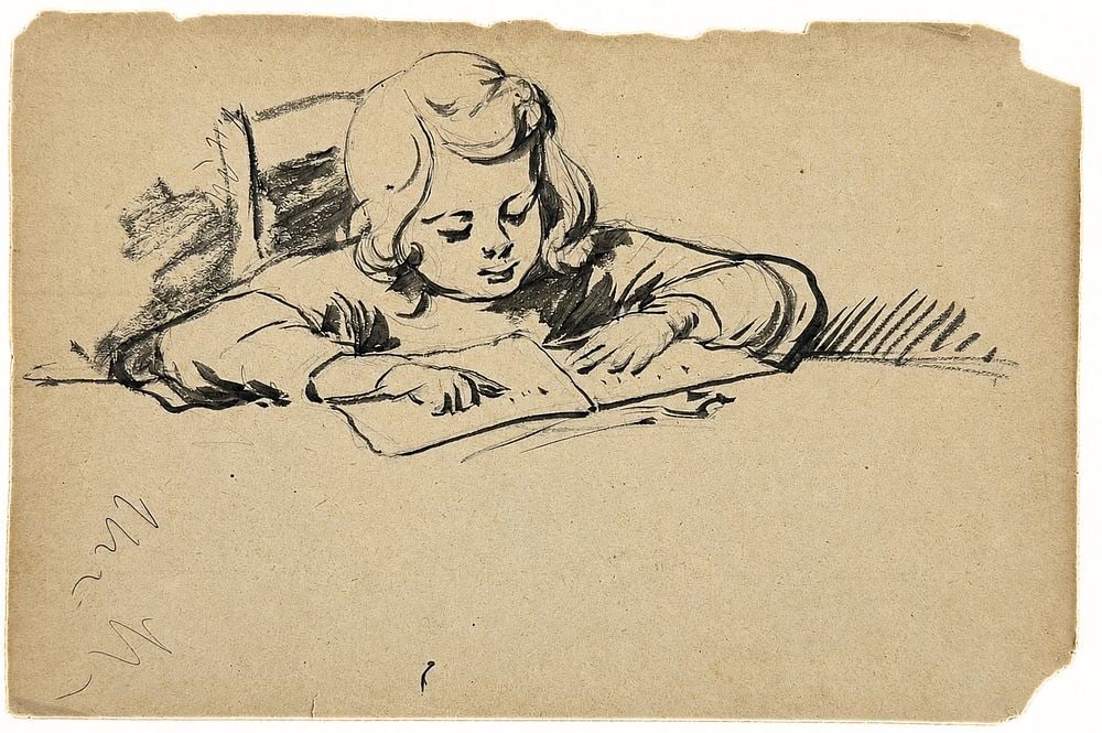Attributed to Berthe Morisot (1841-1895) Young Girl Reading: Ink on paper Inscribed on the reverse Dimensions: 9.5 × 14.5 cm Provenance: Private collection of Jean-Philippe Ghaen, France