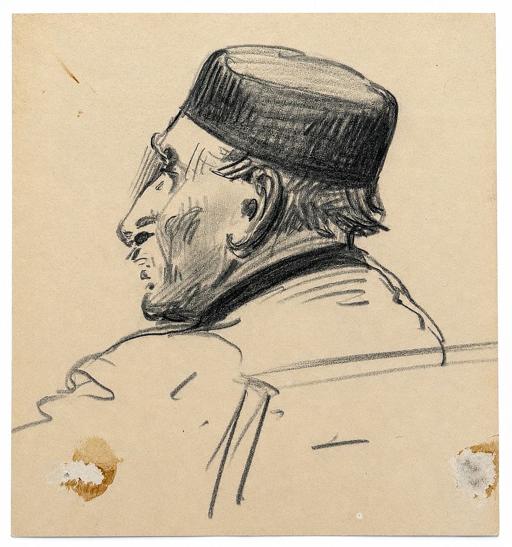 Attributed to Honore Daumier (1808-1879), Man in Profile: Pencil on cardboard Inscribed on the reverse Dimensions: 11 × 12 cm Provenance: Private collection of Jean-Philippe Ghaen, France </