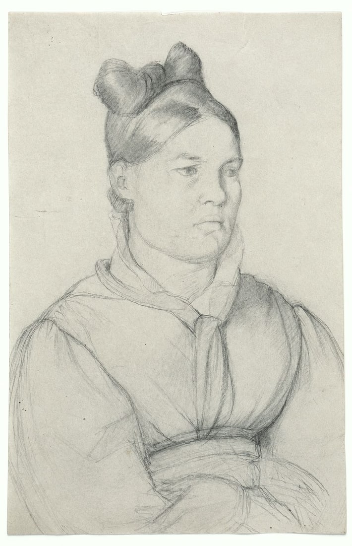 Attributed to Jean-Auguste-Dominique Ingres (1780-1867), Portrait of a Woman: Pencil on paper Inscribed on the reverse Dimensions: 16.5 × 26 cm Provenance: Private collection of Jean-Philippe Ghaen, France Condition: For a d