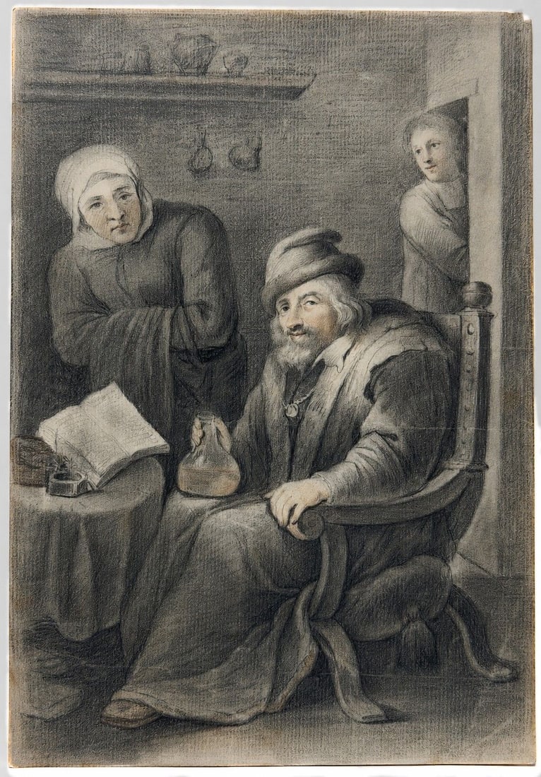 Attributed to Rembrandt van Rijn (1606-1669), Interior Scene: Mixed media on paper Inscribed on the reverse Dimensions: 18.5 × 27 cm Provenance: Private collection of Jean-Philippe Ghae