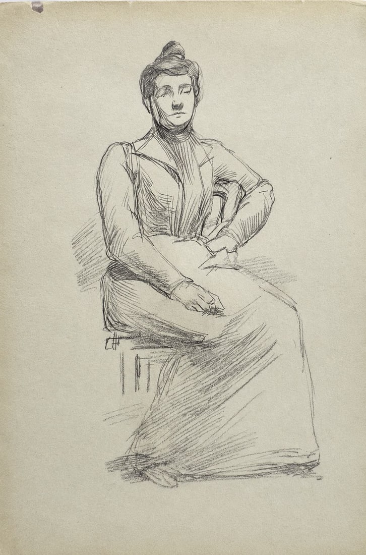 Edgar Degas (1834-1917), Seated Woman: Pencil on paper Inscribed on the reverse Dimensions: 19.7 × 29 cm Provenance: Private collection of Jean-Philippe Ghaen, Fr