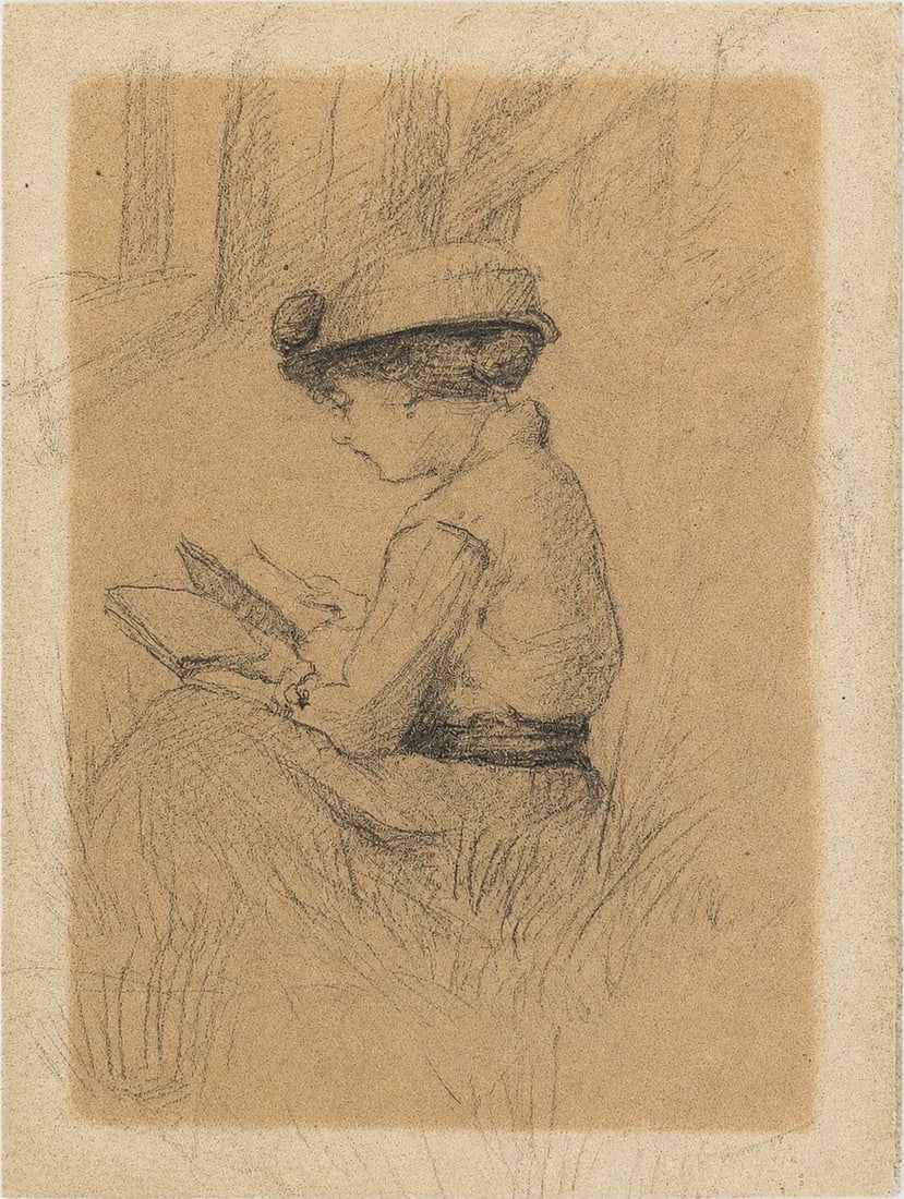 Berthe Morisot (1841-1895) Seated Woman Reading: Pencil on paper Inscribed on the reverse Dimensions: 9 × 12 cm Provenance: Private collection of Jean-Philippe Ghaen, France