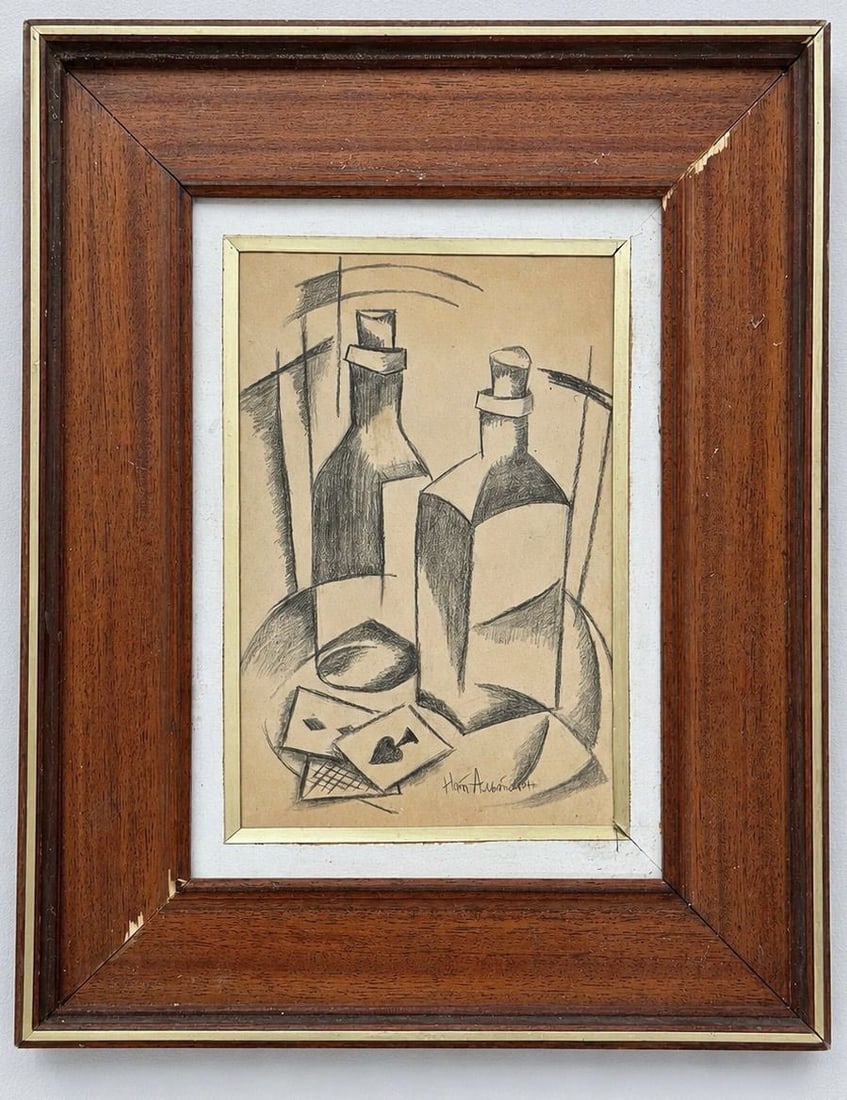 Nathan Altman (1889-1970), Cubist Still Life with Bottles: Pencil on paper Signed lower right Dimensions (including frame): 37 × 47.5 cm Dimensions (excluding frame): 24 × 34 cm