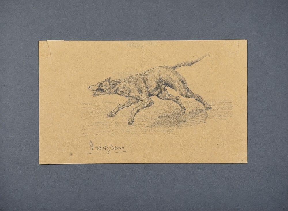 Attributed to Frans Snyders (1579?1657) Study of a Running Dog: Pencil on paper Inscribed on the reverse Dimensions: 9.5 × 16.5 cm Provenance: Private collection of Jean-Philippe Ghaen, France