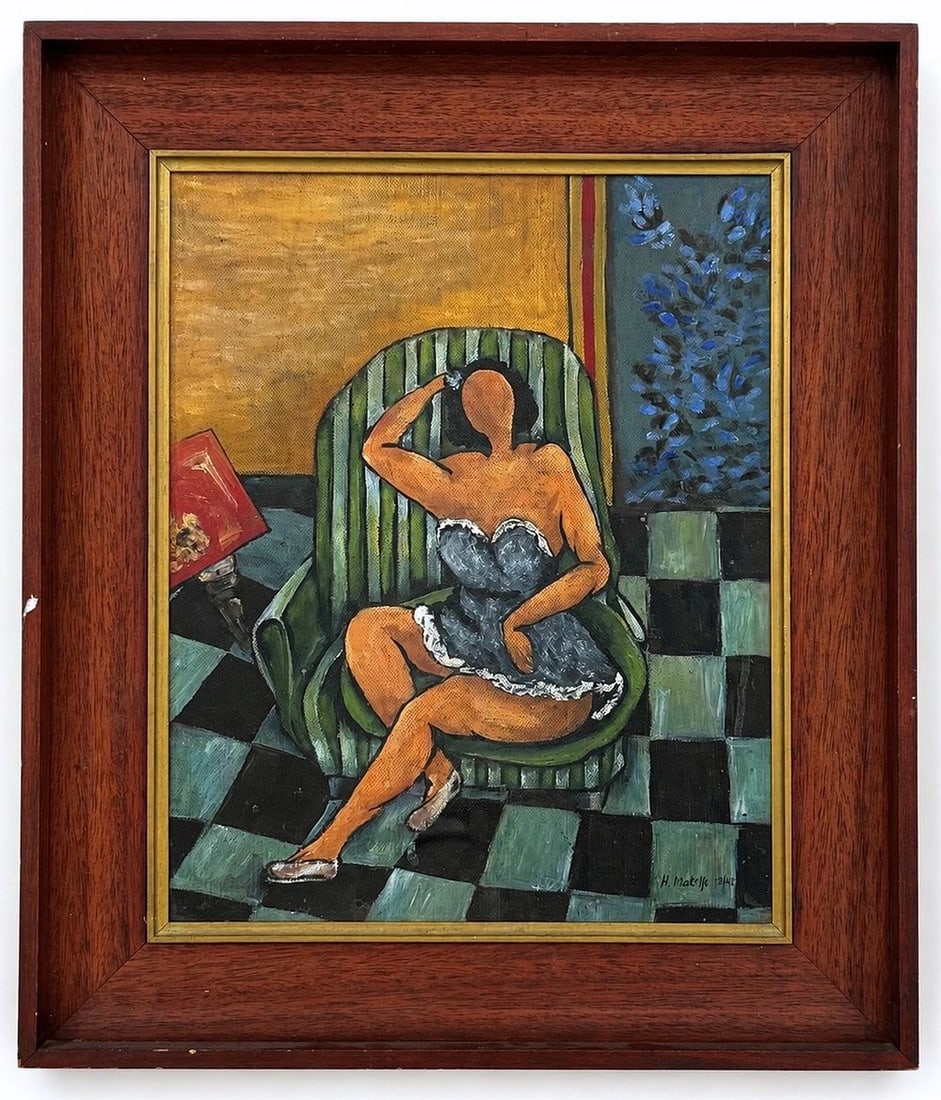 Attributed to Henri Matisse (1869?1954), Seated Woman in an Armchair: Oil on canvas laid on cardboard. Signed and dated 12/42 lower right Dimensions (including frame): 57 × 66 cm Dimensions (excluding frame): 40 × 49.