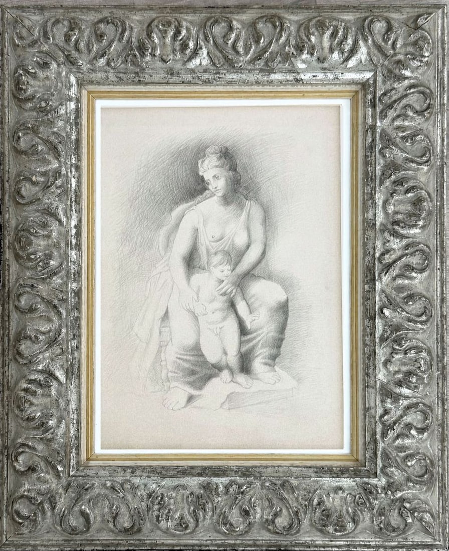 Attributed to Pablo Picasso (1881?1973) Mother and Child: Pencil on paper Unsigned Dimensions (including frame): 46 × 56 cm Dimensions (excluding frame): 24 × 34.5 cm Provenance:Privet collection , Tel Av