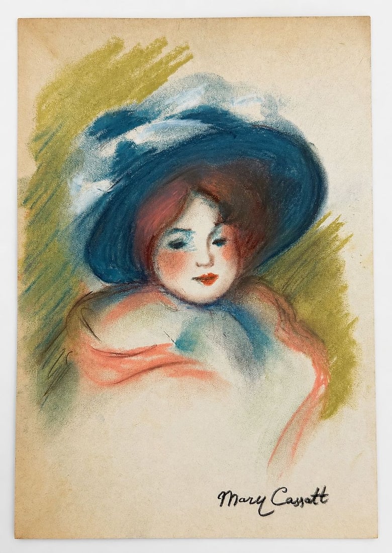 Mary Cassatt (1844-1926) Portrait of a Woman in a Blue Hat: Pastel on paper Signed lower right Dimensions: 16 × 23.3 cm Provenance: Purchased directly from the artist in Paris. S